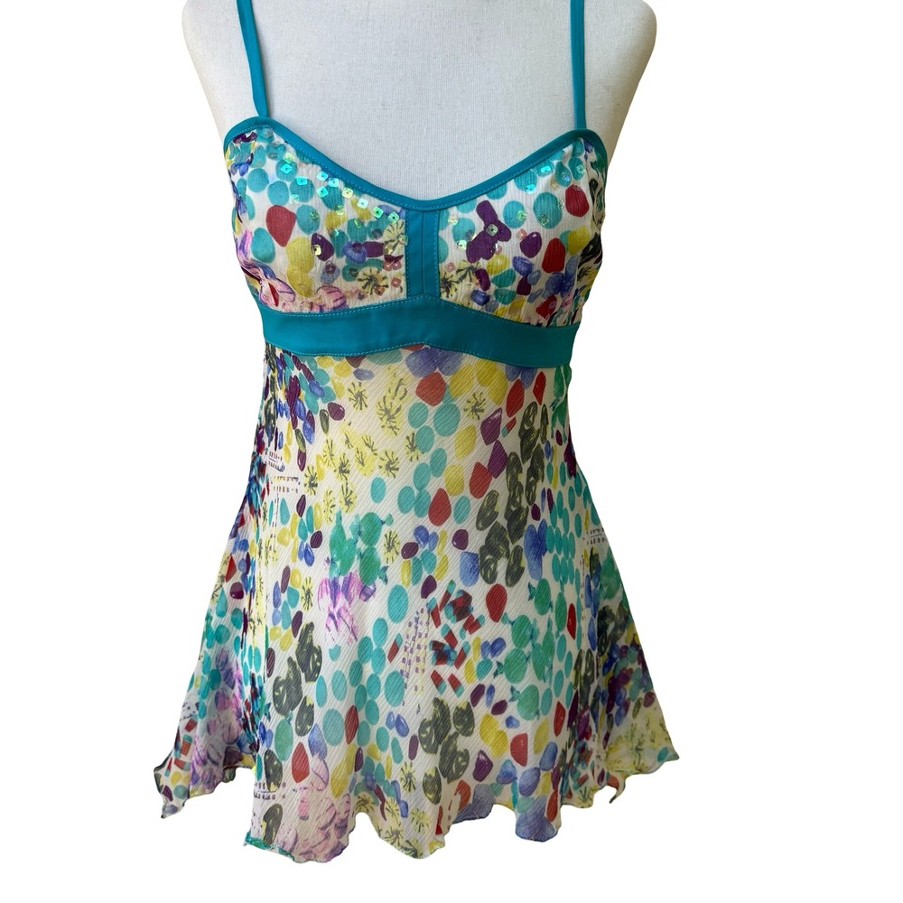 BGN Vintage Y2K Silk Abstract Polka Dot Sequin Fairy Empire Waist Cami Top S